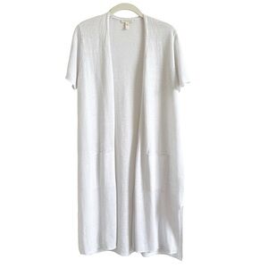 Eileen Fisher Organic Linen Slub Cardigan White Size Small Lagenlook Coastal